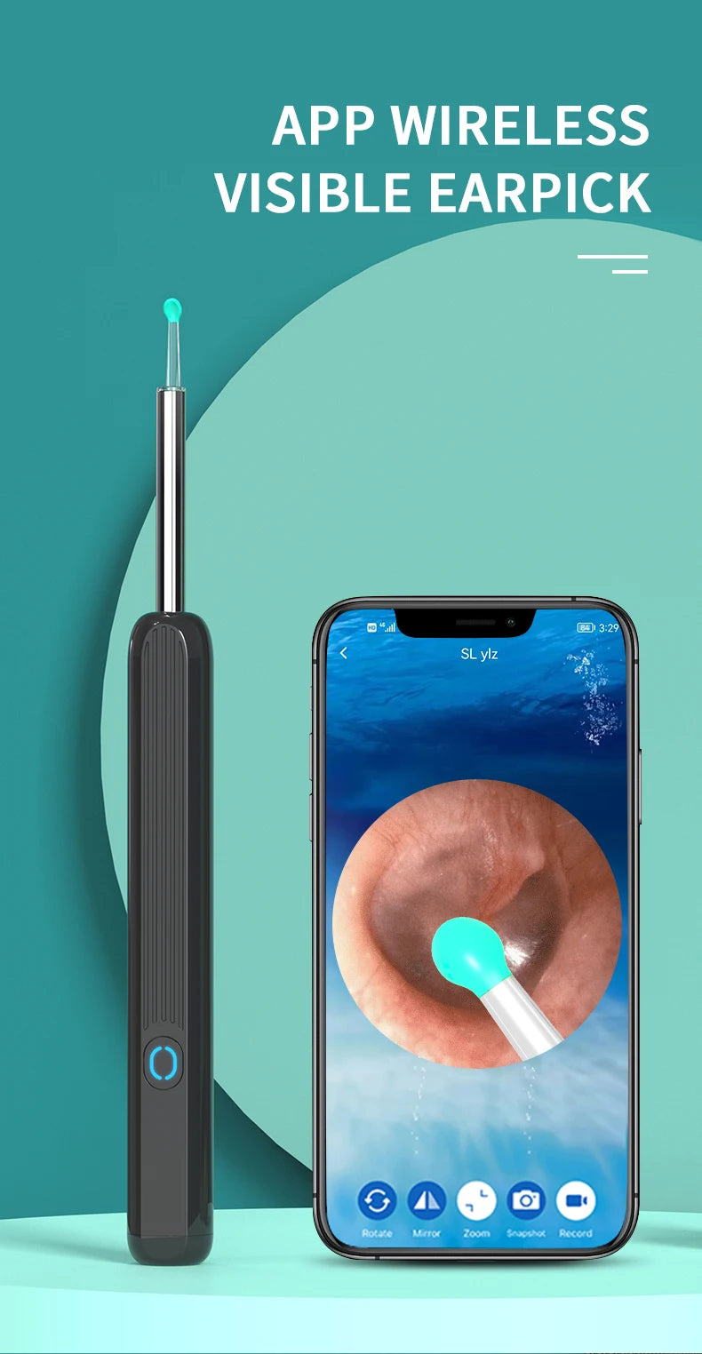 NE3 Wireless Visible Otoscope - 1296P HD Ear Wax Removal Tool with Camera and LED Light
