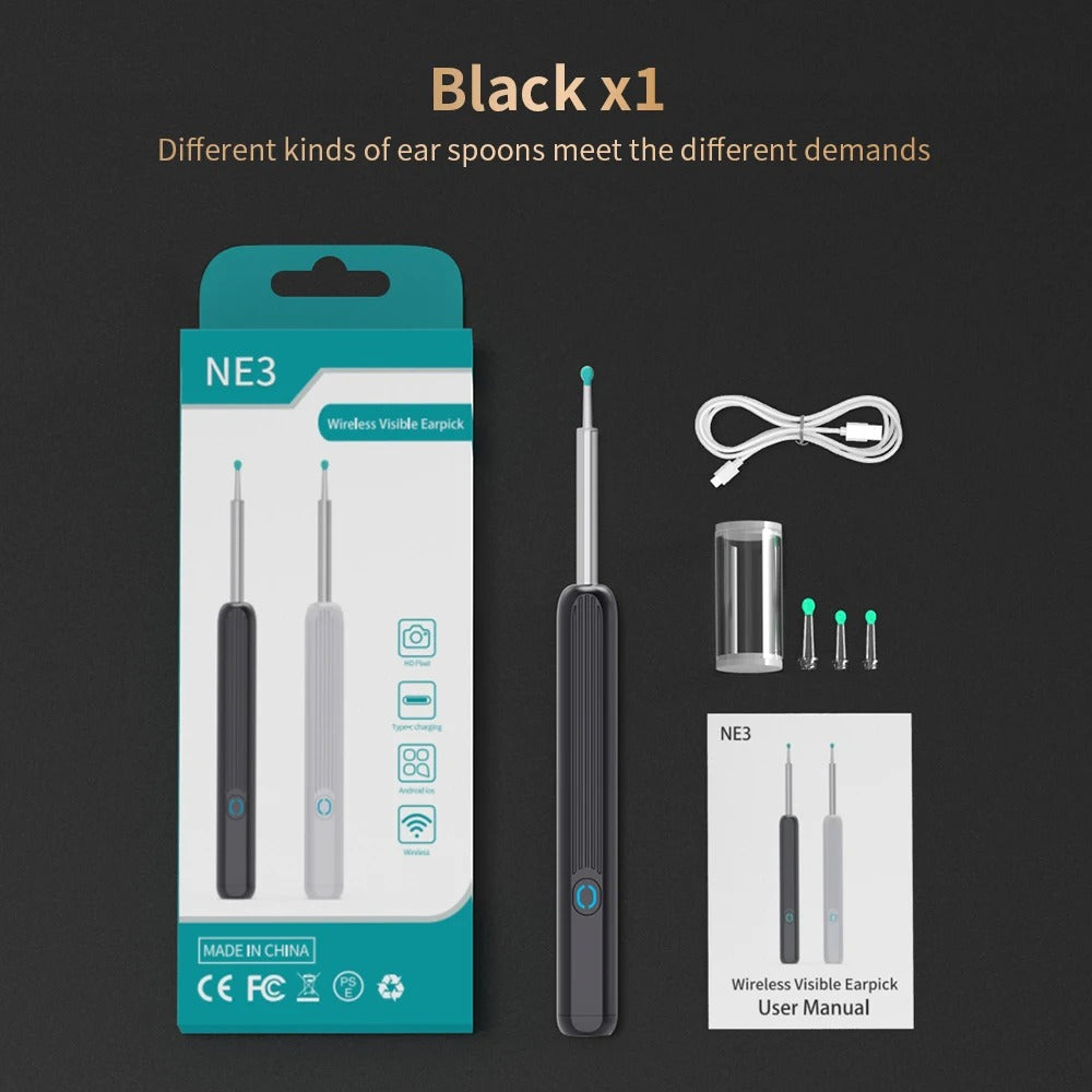 NE3 Wireless Visible Otoscope - 1296P HD Ear Wax Removal Tool with Camera and LED Light