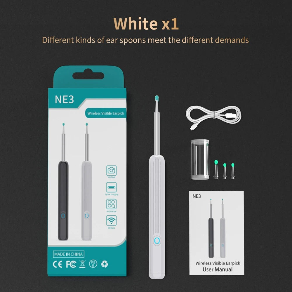 NE3 Wireless Visible Otoscope - 1296P HD Ear Wax Removal Tool with Camera and LED Light